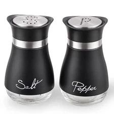 Lonffery Salt and Pepper Shakers Stainless Steel and Glass Bottle Set of 2 Black