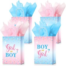 Gender Reveal Party Gift Bags Tissue Paper Baby Shower Handles 16 Set