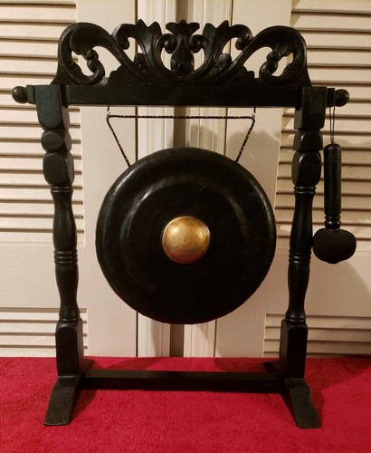 Gong Metal Gamelan Java Bali With Boss Nipple And Mallet. Black wood frame - Picture 2 of 11