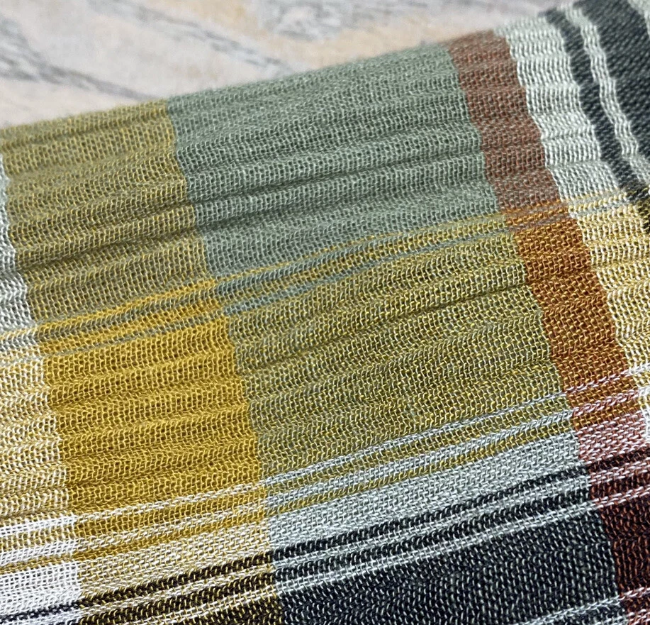 VTG Ike Behar Crinkled Green & Orange Plaid Shirt Mens M USA Made Long Sleeve - Image 2 of 4