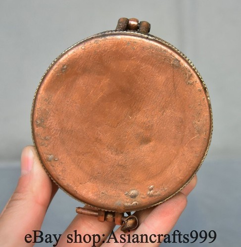 3.4" Alte chinesische Bronze Tempel 8 Glückliche Symbol Box Statue Skulptur - Bild 6 von 10