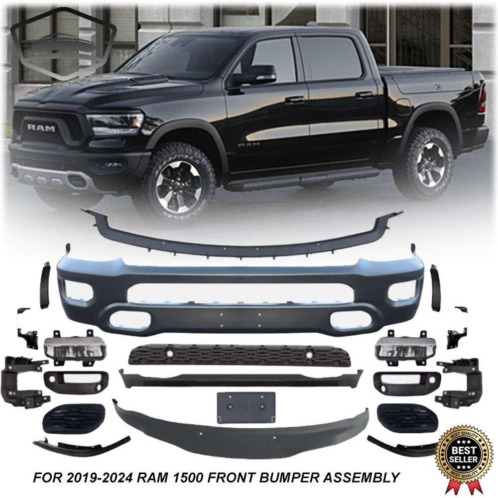 For 2019-2024 RAM 1500 Front Bumper Cover Kit Complete Assembly with Fog Light