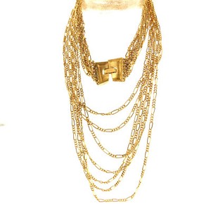 Vintage Crown Trifari Multi Chain Necklace Gold Tone 3.5 x 27