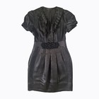 BCBGMaxAzria Dress Sz 4 Black Silk Metallic Ruffle V-Neck Embellished Waist Y2K