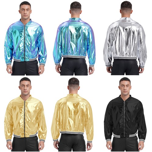Mens Metallic Jacket Shiny Bomber Jackets Christmas Party Varsity Jacket - Picture 2 of 64