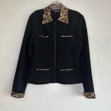 Morgan De Toi 90’s Y2k Fitted Black Leopard Print Blazer Zip Cardigan Size Small