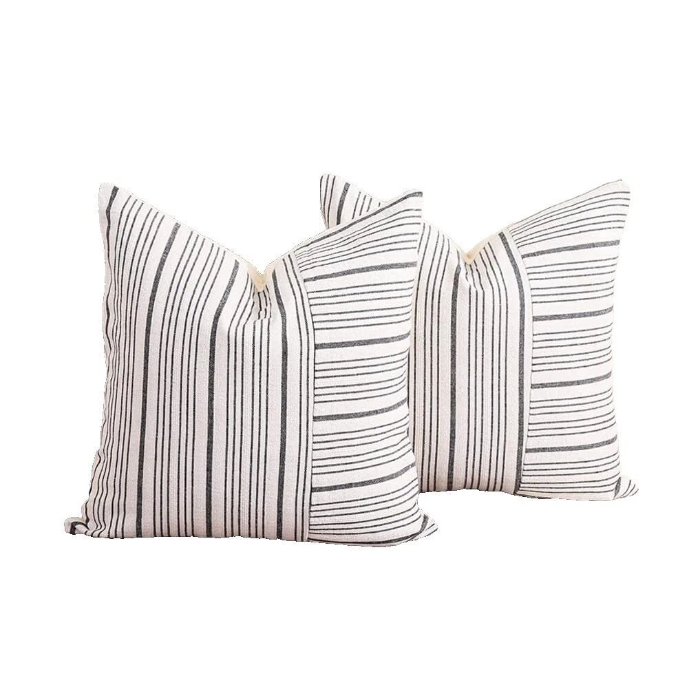 Linen Blend Geometric Pillow Covers