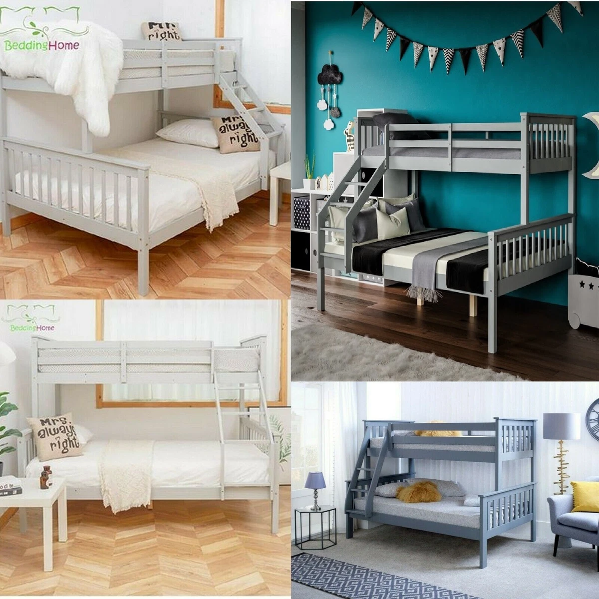 White wooden double bunk beds top
