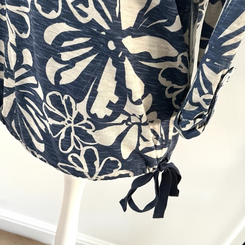 Next Size 10 Maternity Blue Beige Floral Stretch Cotton Top Blouse 3/4 Sleeves - Picture 8 of 13