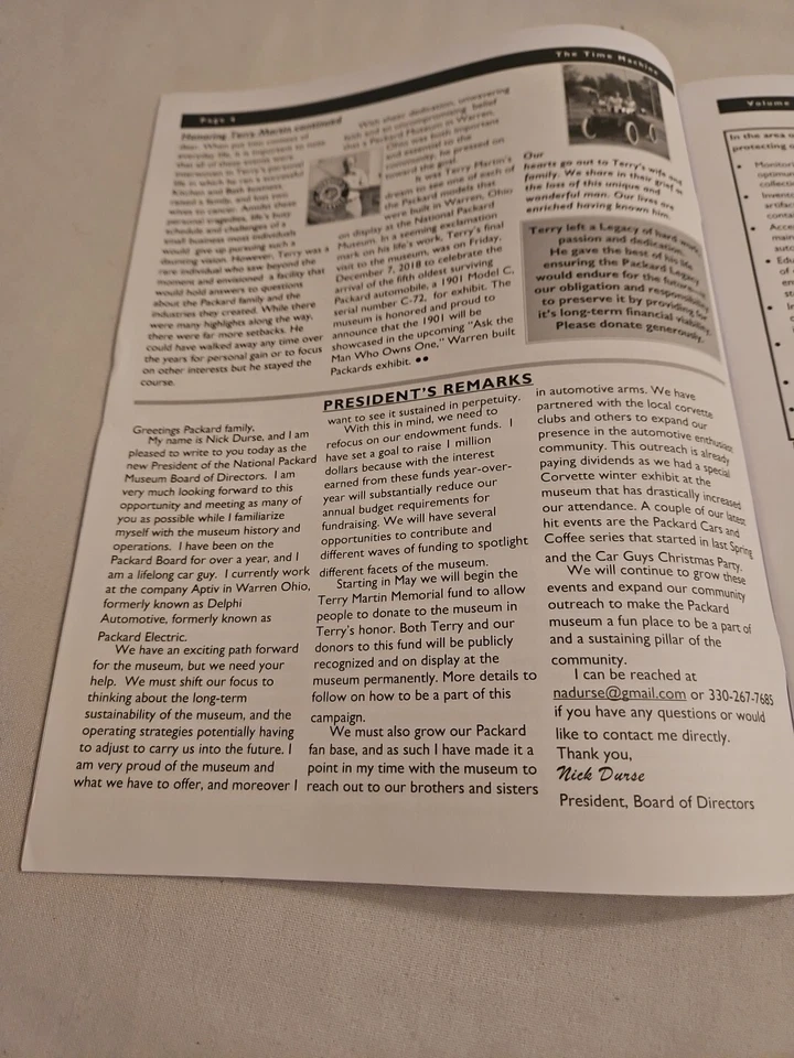 Boletín "Time Machine" de invierno/primavera 2019 - Museo Nacional Packard, Warren, Ohio Foto 3 de 4