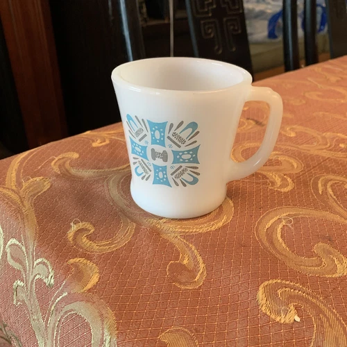 Vintage anchor hocking fire king milk glass mug Blue