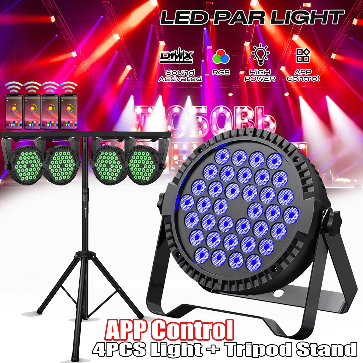 36LED RGBW Par Light Beam Disco DJ Stage Lighting APP Control w