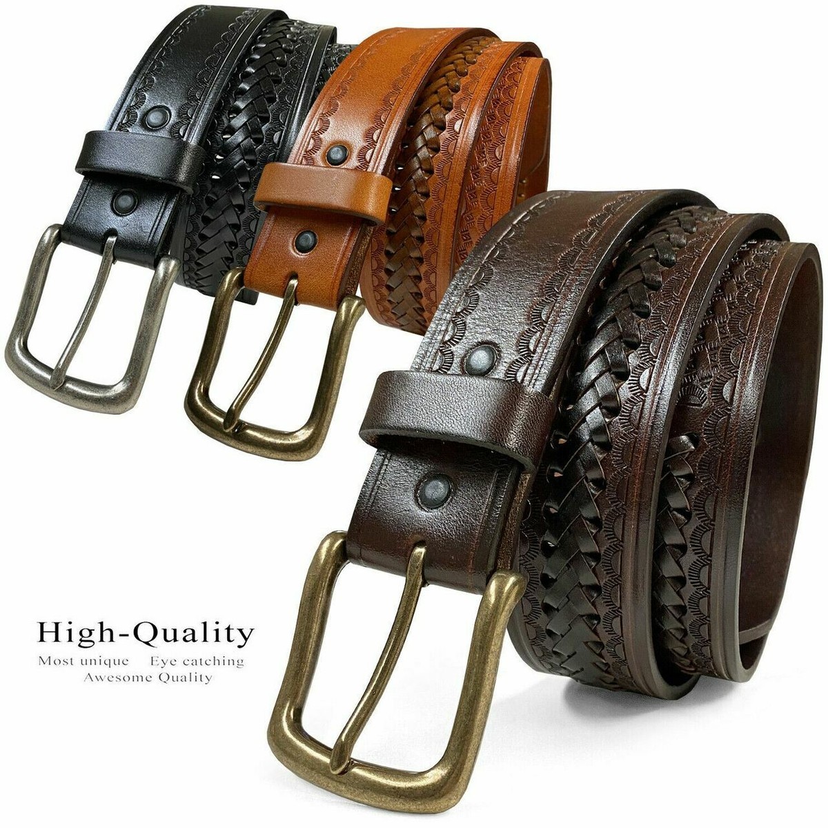 Hand Crafted Tan Wide Woven Leather Belt M Plaited Leather Belt | Dents main image 3
