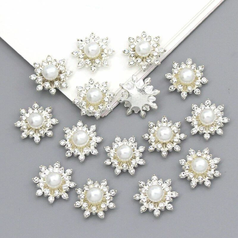 10pcs/pack Flower Rhinestone Pearl Buttons Flatback Crystal Pearls Button Sewing - Image 4 of 4