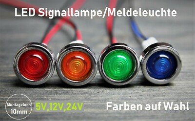 LED Signallampe Meldeleuchte 10 mm Signalleuchte KFZ  Kontrollleuchte 5V 12V 24V