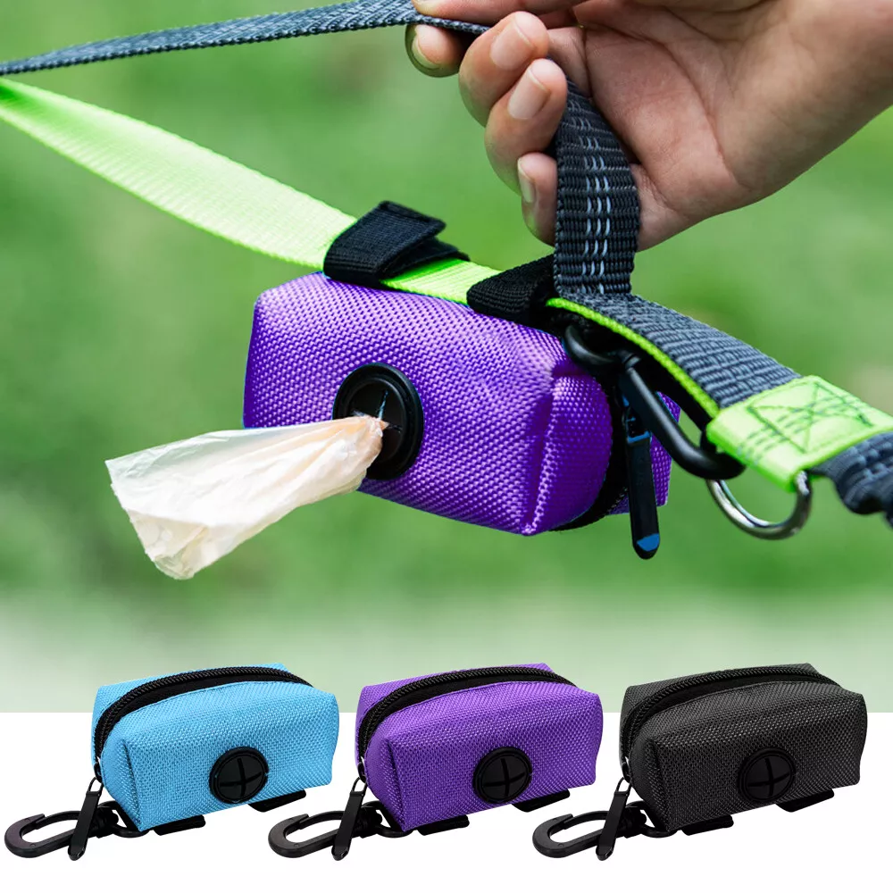 Dog Poop Bag Dispenser Waste Bag Holder Carrier Elastic Strap & Metal  Carabiner