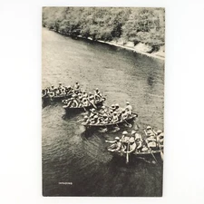 Soldiers Invading By Boat Postcard 1940s WW2 Military Rowing River War Art D1040