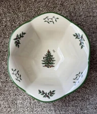 Vintage Spode Christmas Tree Hexagonal Nut Bowl | 7 Inch Dishwasher Safe