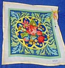 Vintage Floral Leaves Needlepoint Pillow 1858 Partially Completed 14.5 x 14.5"