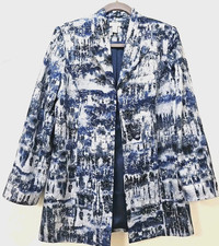 Chicos Blazer Jacket silk cotton blend notch close lined blue pattern size 1