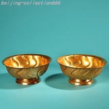 5.2"mark Ancient Chinese dynasty bronze 24k gold Gilt Tea cup Bowl Bowls statue