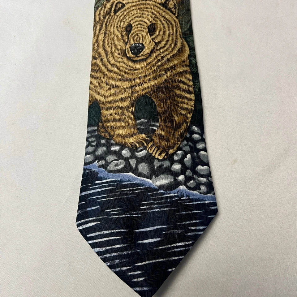 Corbata Animal Tracks Grizzly Territory Brown Bear Novedad 1995 4" Ancho Foto 2 de 4
