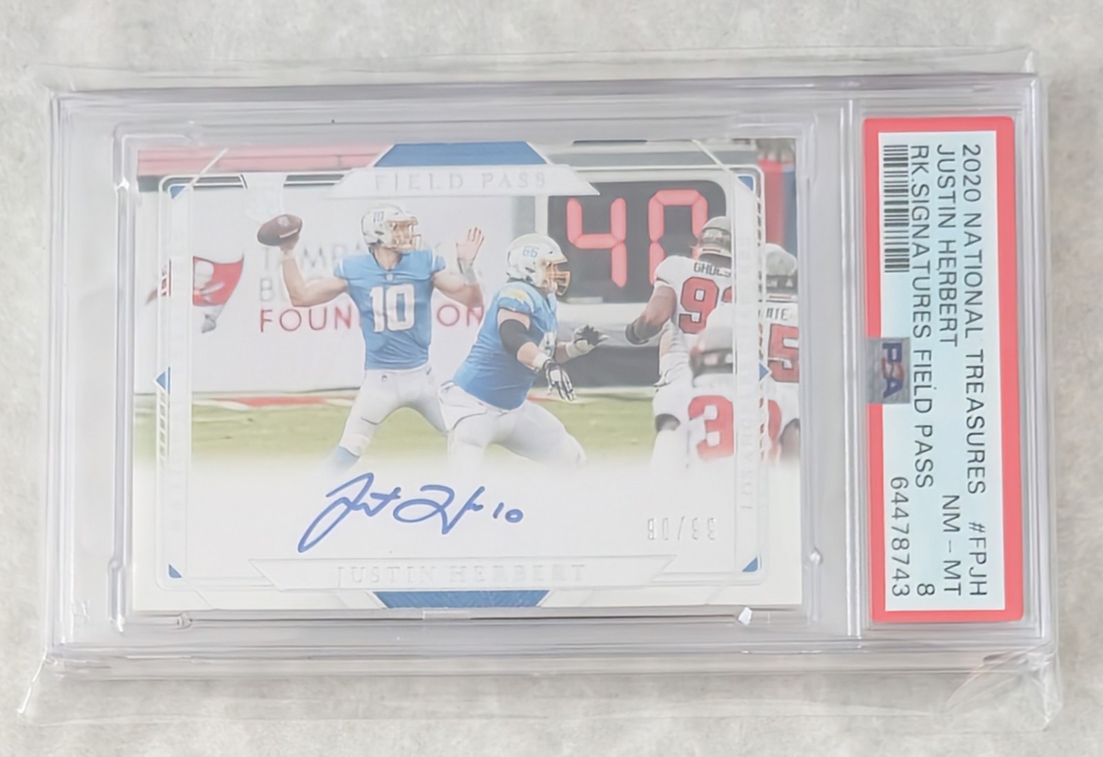 2020 Panini National Treasures Justin Herbert Field Pass RC Auto PSA 8! #90/99