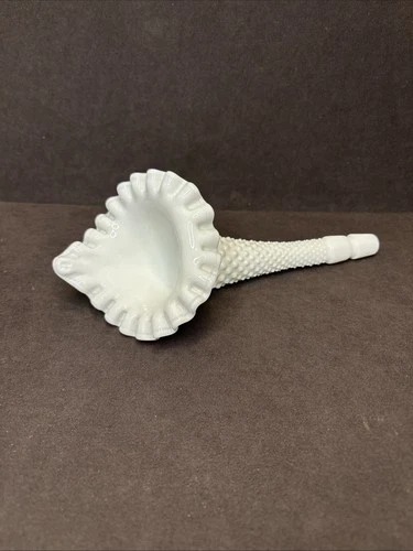 Reserved for CindyB Set of 2 Fenton Milk Glass Hobnail Horn Epergne Trumpet