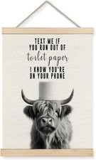 Funny Highland Cow Bathroom Signs Poster Wall Art Framed, Black and White Wes...