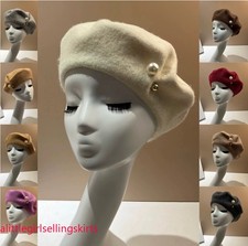 French Wool Pearl Beret Hat Women's Chic Vintage Painter Artist Minimalist Cap