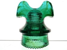 WILD SWIRLED GREEN HEMINGRAY No 60 MICKEY MOUSE EARS Glass Cabletop Insulator