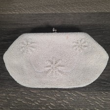 Vintage Made in Japan Beaded Coin Purse Kiss Lock White Cream Old Money Classy