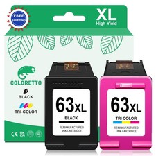 COLORETTO 63XL ink cartridges work with Officejet 4650 5255 Envy 4512 Deskjet