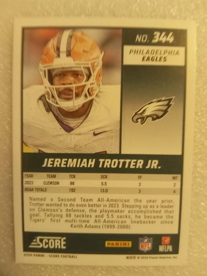 2024 Panini Score Jeremiah Trotter Jr.  Rookie Red Border #344 - Image 2 of 2