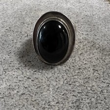 Vintage Artisan Made Southwestern Style Black Onyx Sterling Silver Ring Sz 5.75