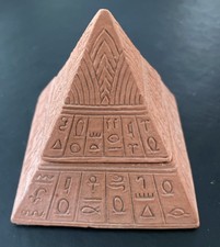 Egyptian hieroglyph tea light holder pyramid two piece terracotta hand made