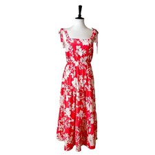 Sanctuary Women’s Dress Midi Smocked Tie Shoulders Floral Sundress Size Small