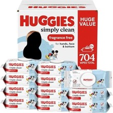 Huggies Simply Clean Unscented Baby Wipes, 11 Flip-Top Packs 704 Wipes Total 
