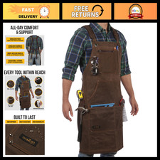 16oz Waxed Canvas Work Apron - Adjustable Shop Apron with Pockets  Tape Holder,
