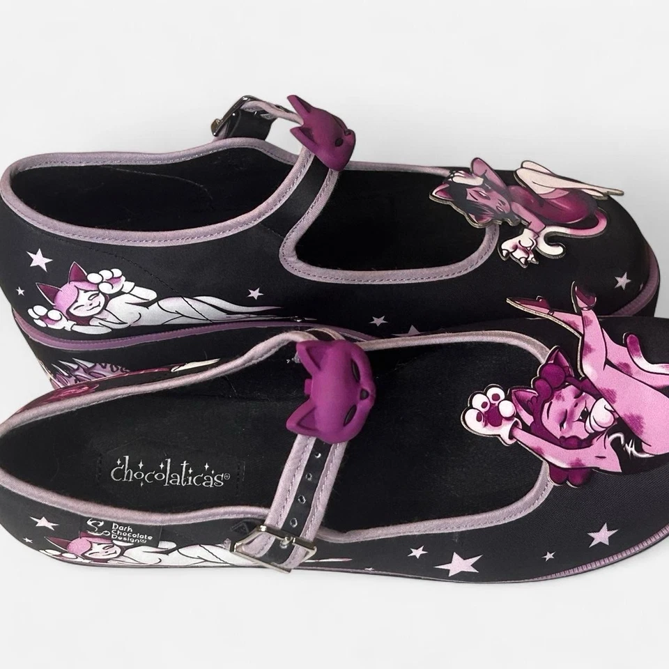 Chocolaticas Lady Meow女式黑色紫色平台Mary Janes — 第 3/4 张图片