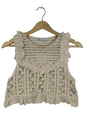 ZARA Top a uncinetto Donna Top Taglia IT 40 bianco sporco stile casual