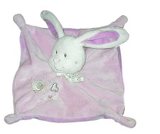 Doudou plat Lapin mauve parme violet TEX Baby Carrefour Oiseau coeur