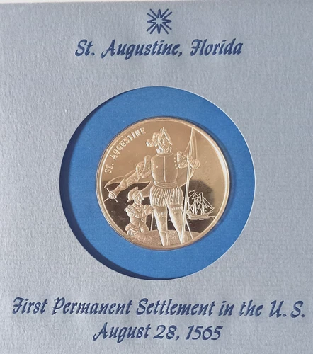 1 Troy Oz St. Augustine, FL Settlement Vintage Proof Sterling Silver Round Medal