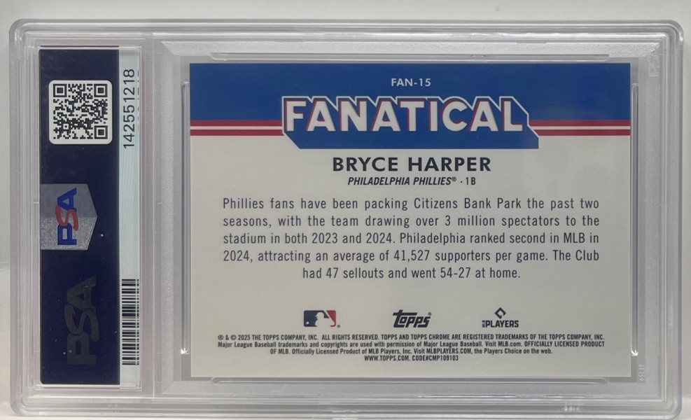 2025 Topps Chrome Fanatical #FAN15 Bryce Harper PSA 10 GEM MINT SSP CASE HIT 💎 view 2