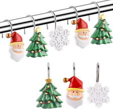 Santa Claus Shower Curtain Hooks, 12Pcs Winter Decorative Snowflake Christmas
