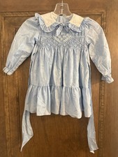 Vintage Polly Flinders Smocked Dress Long Sleeve Embroidered Flowers  Pearls 4T