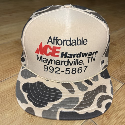 #ad Vintage Ace Hardware Maynardville TN Hat Tan Camo Full Foam Trucker Snap Cap $22.95