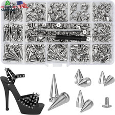 360 Pcs Punk Spikes and Studs Kit, Multiple Size Cone Spikes for Clothes, Punk R