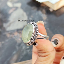 Prehnite 925 Sterling Silver Ring: Green Gemstone, Boho Jewelry All Size