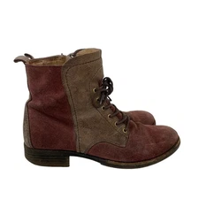 Naya Agave Boots in Wine Red and Brown Suede Leather Size 8 boho military